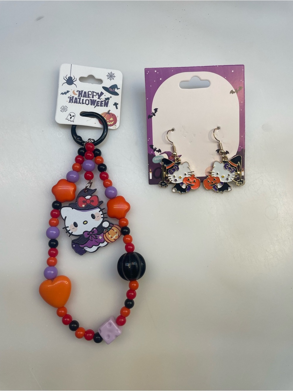 Hello Kitty Halloween Beaded Keychain and Charm Earrings Bundle